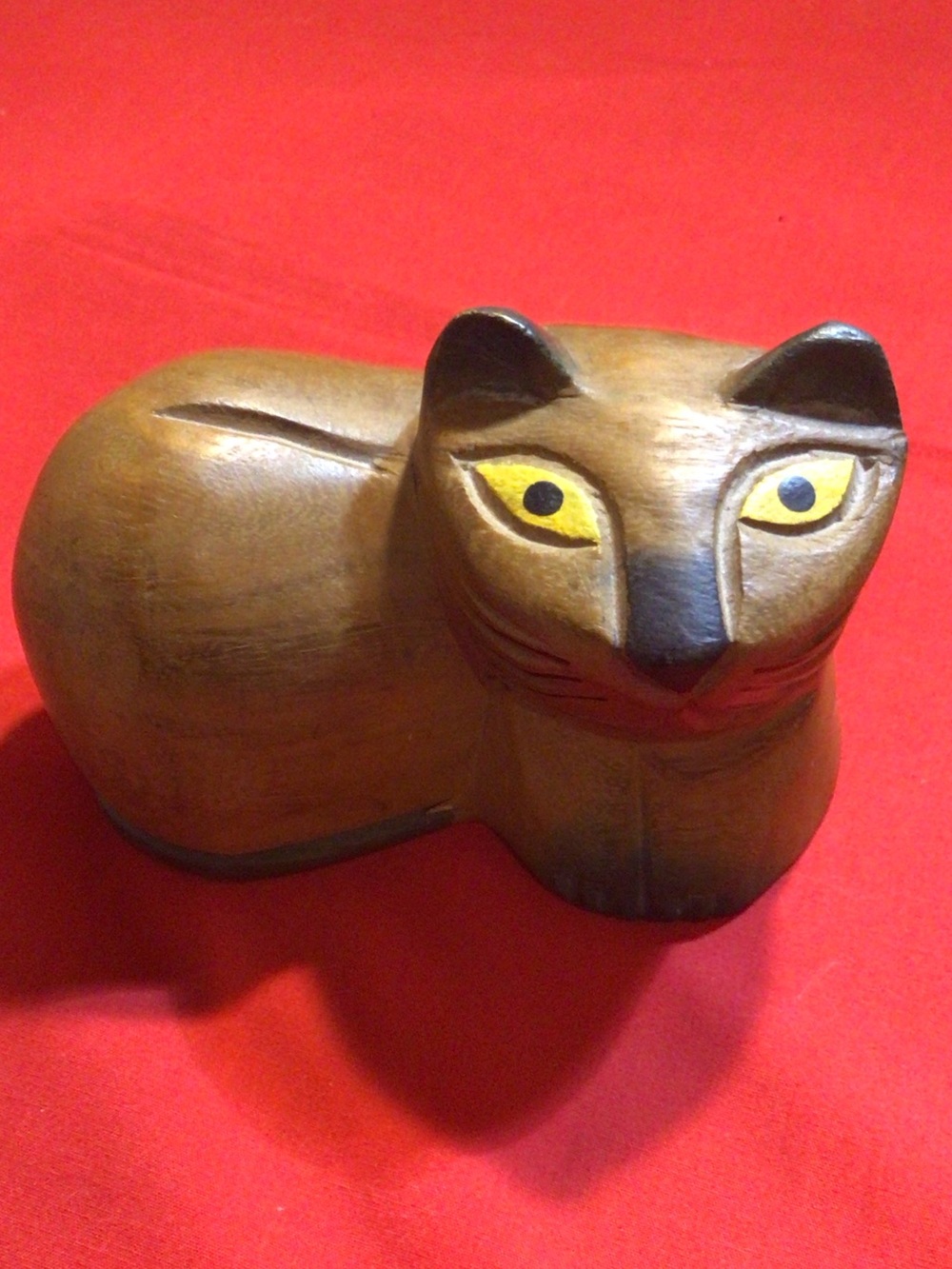 Vintage Wood Carved Painted Cat